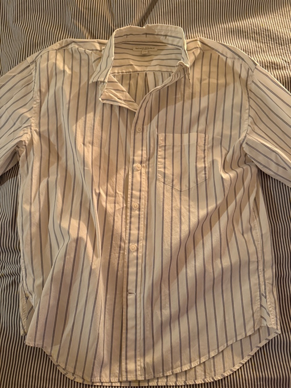 Banana Republic Cream and Blue Vertical Stripe Dress Shirt